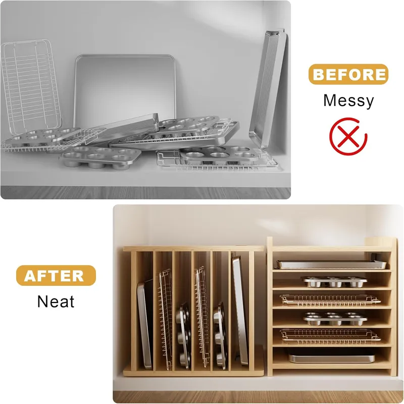 Divisori in legno a 7 livelli  - Kitchen Cabinet Baking Sheet Organizer recensione e prezzo