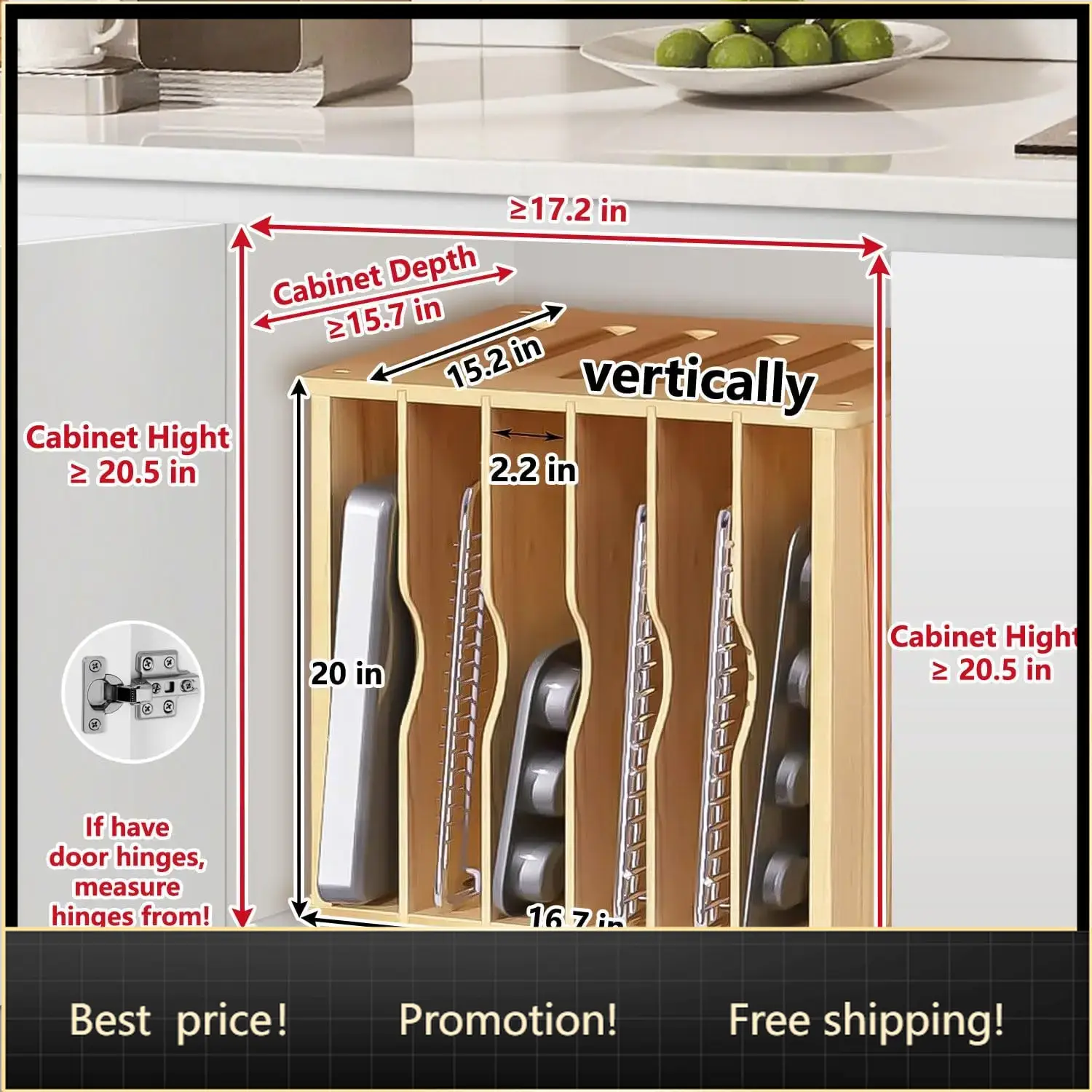 Divisori in Legno per Armadiet - Kitchen Cabinet Baking Sheet Organizer recensione e prezzo