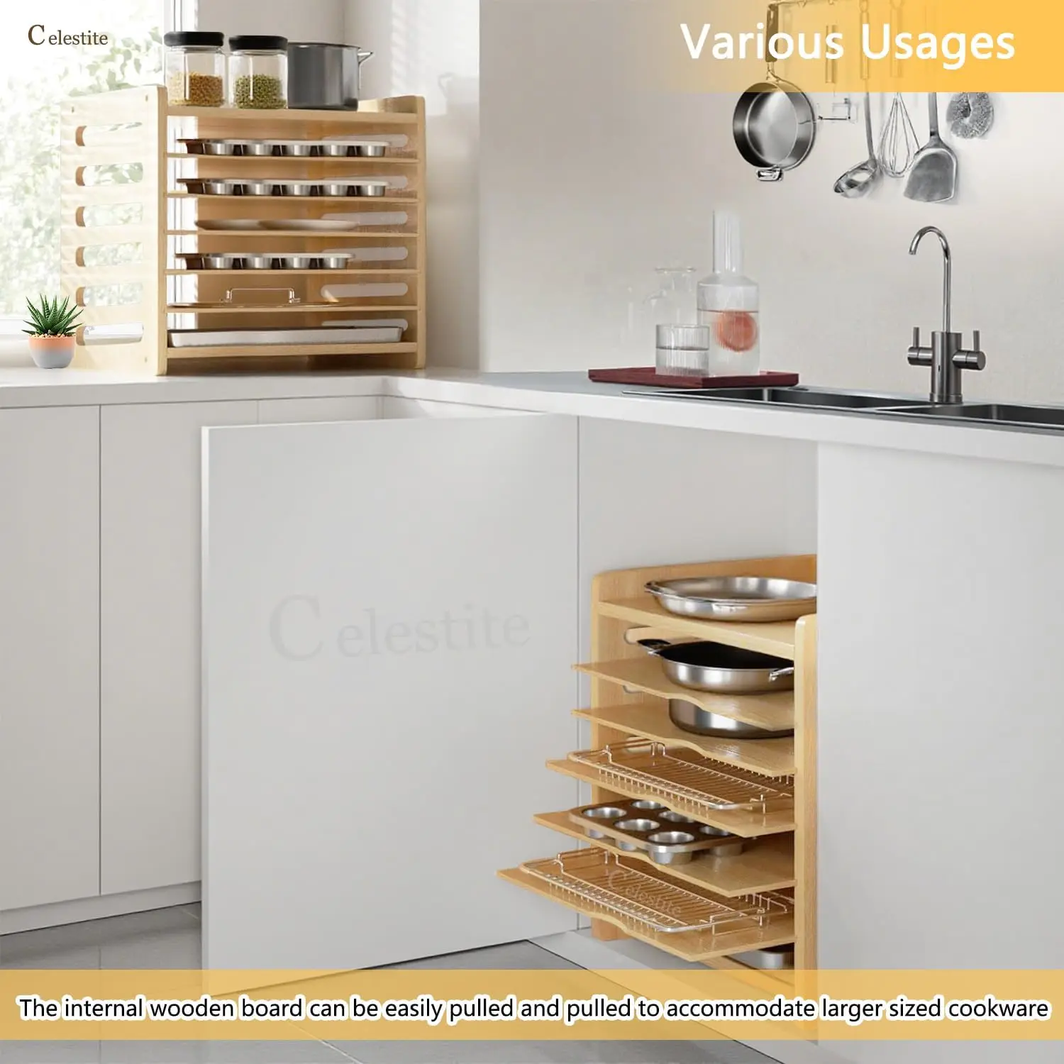 Divisori in Legno per Armadiet - Kitchen Cabinet Baking Sheet Organizer recensione e prezzo